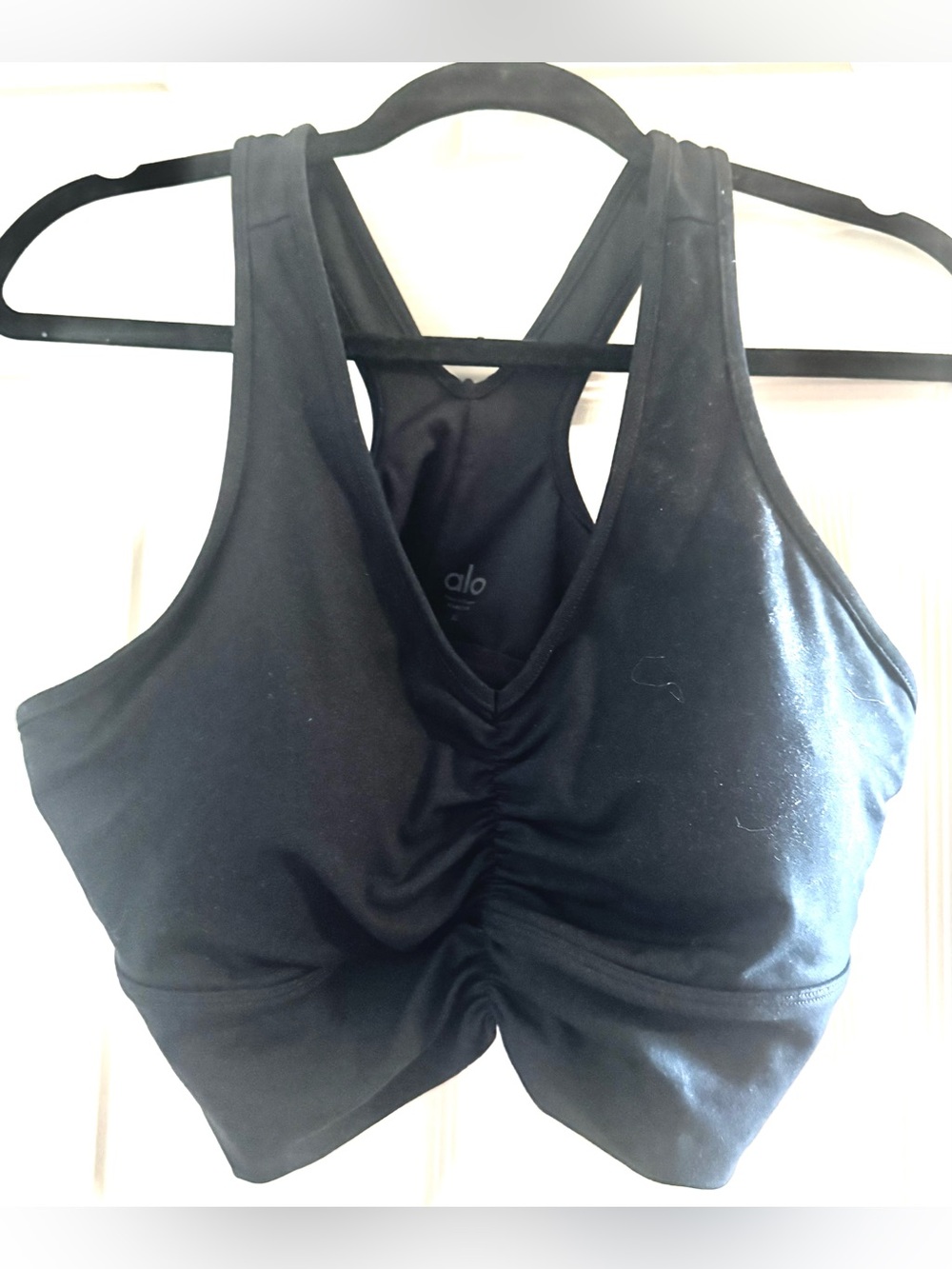 ALO Yoga- Black Ruched Racerback Sports Bra